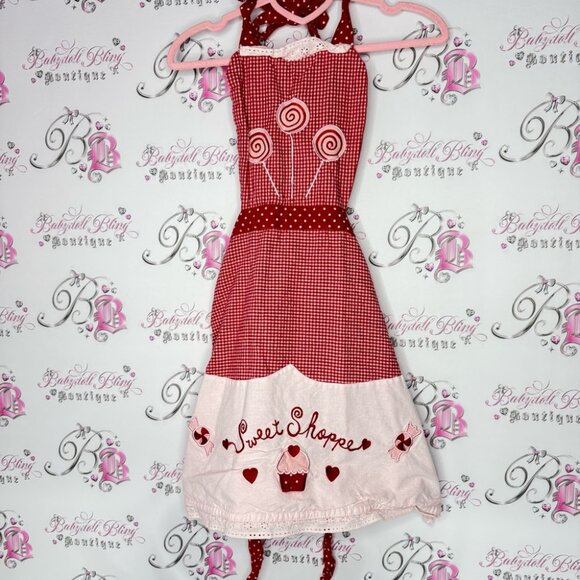 Funny valentine apron baking cooking kitchen Sweet Shoppe Red and White Apron - Picture 2 of 11
